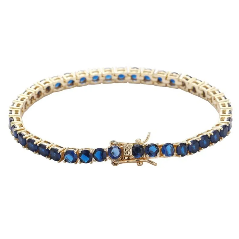 14K Gold Womens 2ct Blue Sapphire Gemstone Tennis Bracelet 14 K Silver Jewelry - Picture 5 of 7